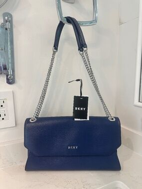 NWT DKNY Bryant Bag Crossbody, Handbag or Clutch LEATHER Navy Silver ($198.US)